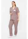 Trendyol Curve Mink Polka Dot Patterned Shirt Collar Knitted Pajamas Set