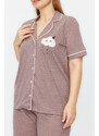 Trendyol Curve Mink Polka Dot Patterned Shirt Collar Knitted Pajamas Set