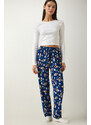 Happiness İstanbul Women's Blue Patterned Soft Textured Knitted Pajama Bottoms