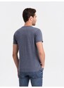 Ombre Clothing Pánské klasické bavlněné tričko BASIC s výstřihem do V - modrá melanž V7 OM-TSBS-0145