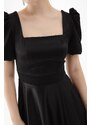 Lafaba Women's Black Square Neck Balloon Sleeve Midi Evening Dress