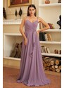 Carmen Lavender Chiffon Strap Frilly Long Evening Dress