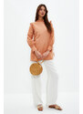 Trendyol Camel Shoulder and Cuff Frilly Woven Cotton Tunic