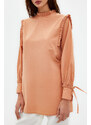 Trendyol Camel Shoulder and Cuff Frilly Woven Cotton Tunic