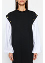 Trendyol Black Button Detailed Shirt Sleeve Knitted Tunic