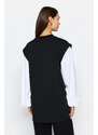 Trendyol Black Button Detailed Shirt Sleeve Knitted Tunic