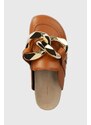 Kožené pantofle JW Anderson Chain Loafer dámské, hnědá barva, ANW35004E