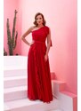 Carmen Red Chiffon One-Shoulder Long Evening Dress