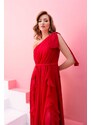 Carmen Red Chiffon One-Shoulder Long Evening Dress