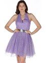 Carmen Lilac Stone Tulle Belted Short Evening Dress