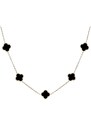 MINET Stříbrný náhrdelník čtyřlístky s bílou perletí a onyxem Ag 925/1000 12,90g