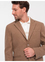 Ombre Clothing Pánské sako s ozdobnými knoflíky na manžetách - světle hnědé V2 OM-BLZB-0118