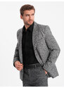 Ombre Clothing Pánské sako s ozdobnou sponou na klopě - šedý melír V1 OM-BLZB-0120