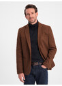 Ombre Clothing Pánské sako s ozdobnými knoflíky na manžetách - čokoládově hnědé V1 OM-BLZB-0118