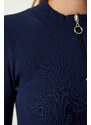 Happiness İstanbul Women's Navy Blue Zipper Collar Knitted Blouse