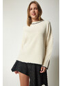 Happiness İstanbul Women's Cream Crew Neck Knitwear Sweater