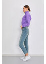 BİKELİFE Women's Lilac Zipper Fleece Knitted Sweatshirt Crop