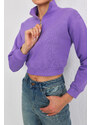 BİKELİFE Women's Lilac Zipper Fleece Knitted Sweatshirt Crop