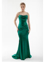 Lafaba Women's Emerald Green Stone Strap Long Evening Dress