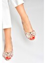 Fox Shoes Beige/red Linen Women's Flats with Floral Print