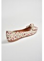 Fox Shoes Beige/red Linen Women's Flats with Floral Print