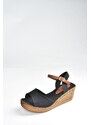 Fox Shoes Women's Black Linen Wedge Heeled Shoes