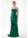 Lafaba Women's Emerald Green Stone Strap Long Evening Dress