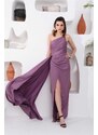 Carmen Lavender Satin One-Shoulder Long Evening Dress