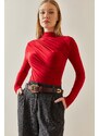 XHAN Red Draped Flowy & Lycra Blouse