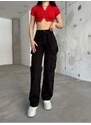 BİKELİFE Women's Black High Waist Multi Pockets Strap Detail Straight Fit Cargo Pants