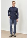 ALTINYILDIZ CLASSICS Men's Navy Blue Slim Fit Slim Fit Buttoned Collar Flannel Lumberjack Shirt.