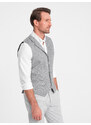 Ombre Clothing Pánská vesta z vlněné směsi s kostkovanými klopami - světle šedá V2 OM-BLZV-0110