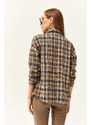 Olalook Women's Camel Navy Blue Plaid Lumberjack Shirt