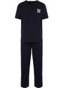 Trendyol Navy Blue Short Sleeve Printed Regular Fit Pajamas Set