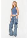 Trendyol Blue Cargo Pocket High Waist Wide Leg Jeans