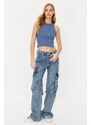 Trendyol Blue Cargo Pocket High Waist Wide Leg Jeans