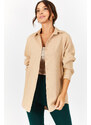 armonika Women's Beige Oversize Long Basic Shirt