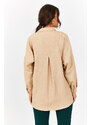 armonika Women's Beige Oversize Long Basic Shirt