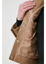Kožená bunda BOSS dámská, béžová barva, přechodná