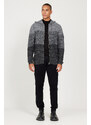 AC&Co / Altınyıldız Classics Men's Black-gray Standard Fit Regular Cut Hooded Patterned Knitwear Cardigan