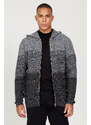 AC&Co / Altınyıldız Classics Men's Black-gray Standard Fit Regular Cut Hooded Patterned Knitwear Cardigan