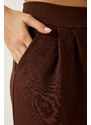 Happiness İstanbul Women's Brown Velcro Waist Comfortable Palazzo Pants