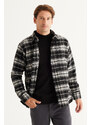 ALTINYILDIZ CLASSICS Men's Black-ecru Comfort Fit Relaxed-Cut Buttoned Collar Checked Flannel Shirt.