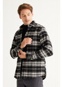 ALTINYILDIZ CLASSICS Men's Black-ecru Comfort Fit Relaxed-Cut Buttoned Collar Checked Flannel Shirt.