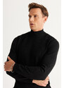 ALTINYILDIZ CLASSICS Men's Black Standard Fit Normal Cut Half Turtleneck Jacquard Knitwear Sweater