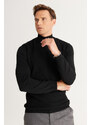 ALTINYILDIZ CLASSICS Men's Black Standard Fit Normal Cut Half Turtleneck Jacquard Knitwear Sweater