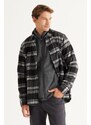 ALTINYILDIZ CLASSICS Men's Black-anthracite Comfort Fit Easy-Cut Collar with Buttons Checkered Flannel Shirt.