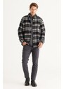 ALTINYILDIZ CLASSICS Men's Black-anthracite Comfort Fit Easy-Cut Collar with Buttons Checkered Flannel Shirt.