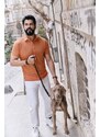 AC&Co / Altınyıldız Classics Men's Orange Slim Fit Slim Fit Polo Neck Plain Casual T-Shirt