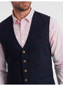 Ombre Clothing Pánská vesta bez klop v jemné kostkované barvě - tmavě modrá V1 OM-BLZV-0123